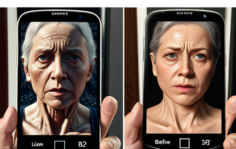 **
A smartphone displaying Lineage M, with a focus on adjusted graphic settings (resolution, textures). Show a before-and-after scenario, highlighting the improved fluidity after lowering resolution on an older Samsung Galaxy S7. The scene should evoke the challenge of balancing visual quality and performance.
**