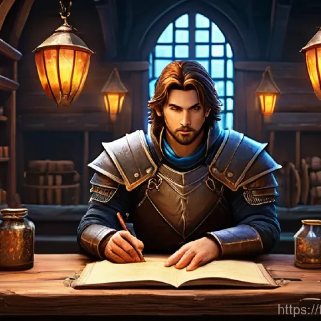 리니지M 사냥터 자원 분배 - **Prompt 1: Strategic Inventory Management** "A male Lineage M adventurer, mid-20s, with short, ...