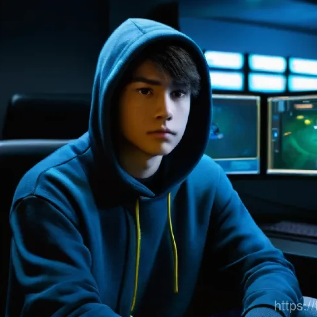 리니지M 자동화 프로그램 문제점 - **Prompt:** A young male gamer, around 16 years old, sits in a dimly lit room, illuminated only by t...