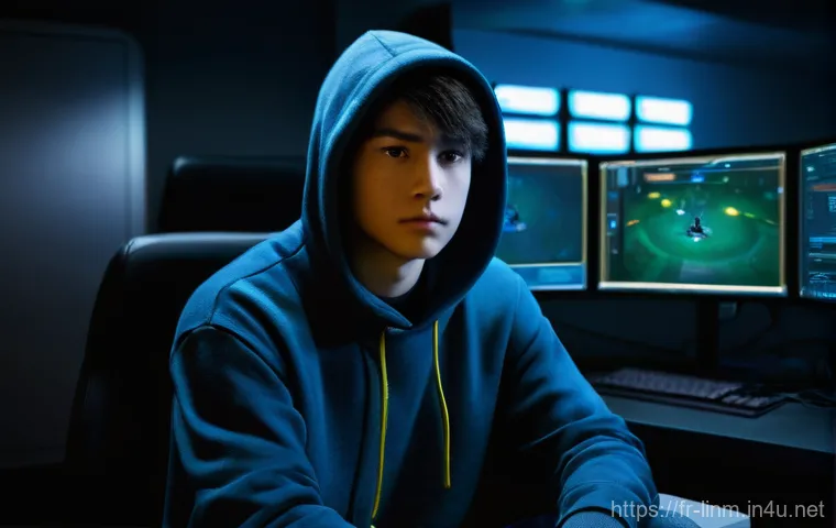 리니지M 자동화 프로그램 문제점 - **Prompt:** A young male gamer, around 16 years old, sits in a dimly lit room, illuminated only by t...
