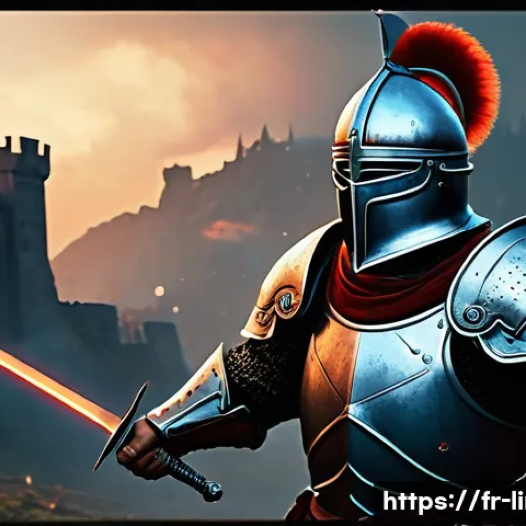 리니지M 공성전 미니맵 사용 - **Prompt:** A male warrior in ornate, practical fantasy plate armor, mid-swing with a broadsword dur...