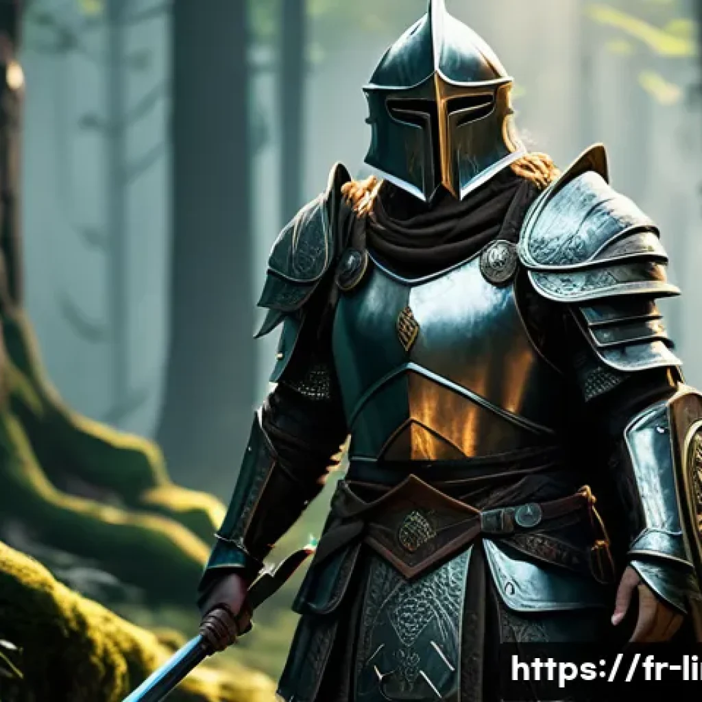 리니지M PK 방어 방법 - A fantasy warrior character wearing lightweight but reinforced armor with intricate magical engravin...