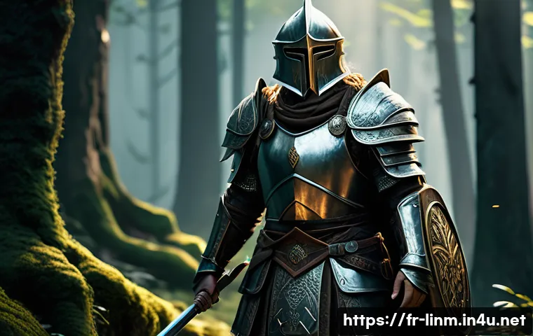 리니지M PK 방어 방법 - A fantasy warrior character wearing lightweight but reinforced armor with intricate magical engravin...