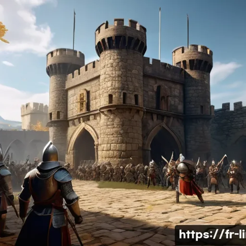 리니지M 클래식 모드 특징 - A detailed scene of a classic medieval fantasy RPG battle from Lineage M&rsquo;s classic mode, featuring a...