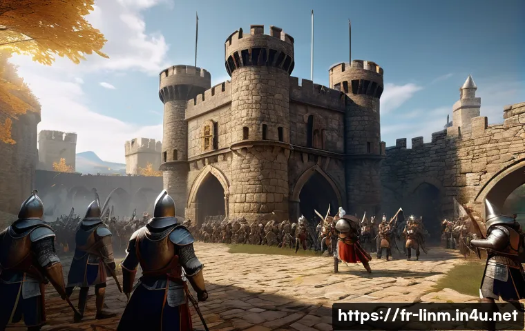 리니지M 클래식 모드 특징 - A detailed scene of a classic medieval fantasy RPG battle from Lineage M&rsquo;s classic mode, featuring a...