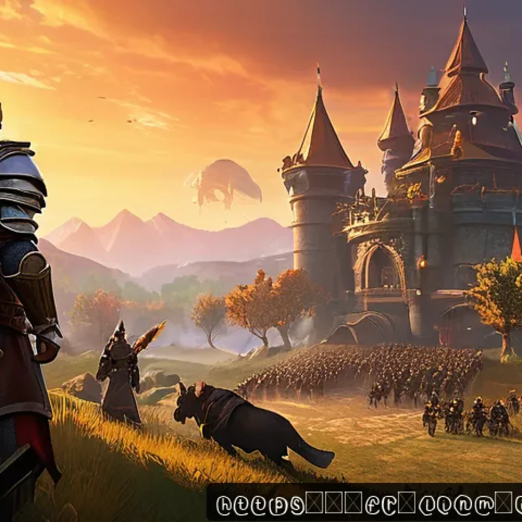 리니지M 최적의 사냥 시간 - A dynamic fantasy MMORPG scene set during peak evening hours (7 PM to 10 PM), showcasing a crowded, ...