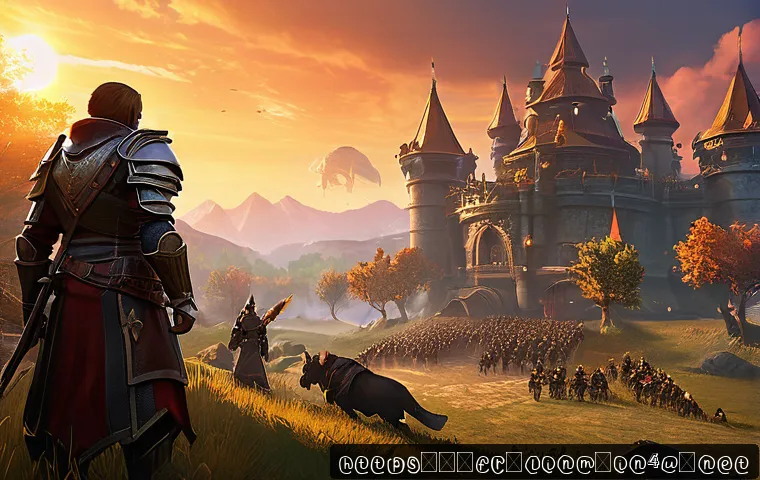 리니지M 최적의 사냥 시간 - A dynamic fantasy MMORPG scene set during peak evening hours (7 PM to 10 PM), showcasing a crowded, ...