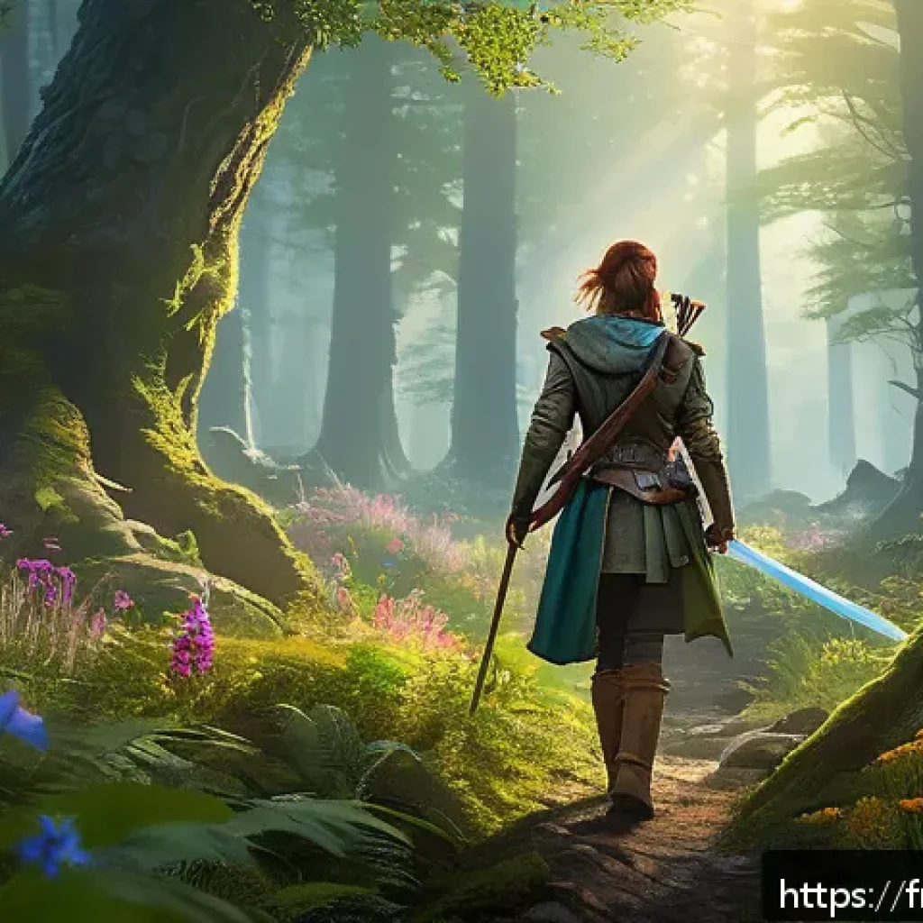 리니지M 최적의 경험치 노가다 - A vibrant fantasy forest scene inspired by "Valdora Forest," featuring a mid-level adventurer in lig...