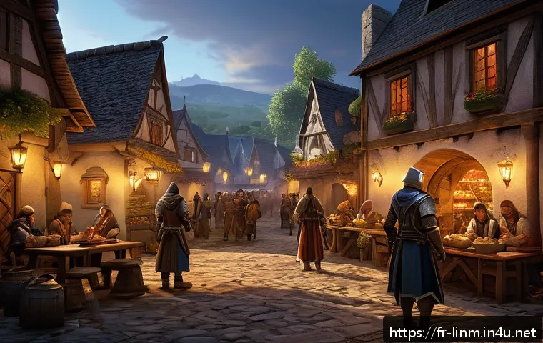 리니지M 서버 선택 가이드 - A vibrant fantasy MMORPG server scene depicting two contrasting areas: on one side, a classic, seren...