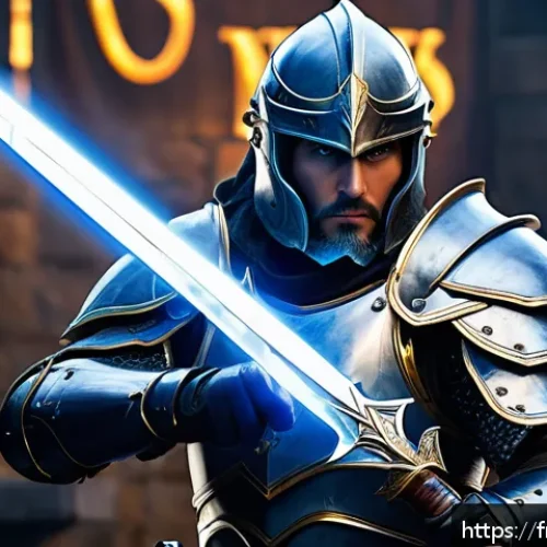 Home 30 리니지M PVP 장비 추천 - A dynamic PvP warrior wielding a gleaming lightning sword with a sleek, lightweight armor set design...