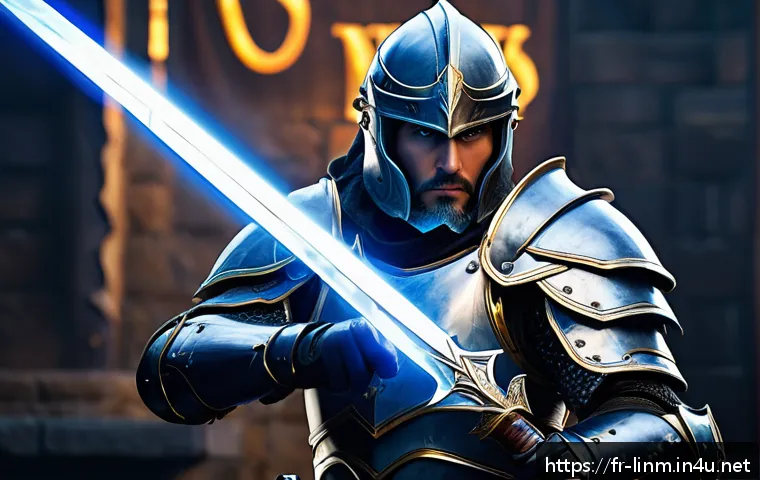 리니지M PVP 장비 추천 - A dynamic PvP warrior wielding a gleaming lightning sword with a sleek, lightweight armor set design...